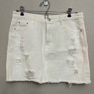 Trendy White Distressed Denim Skirt